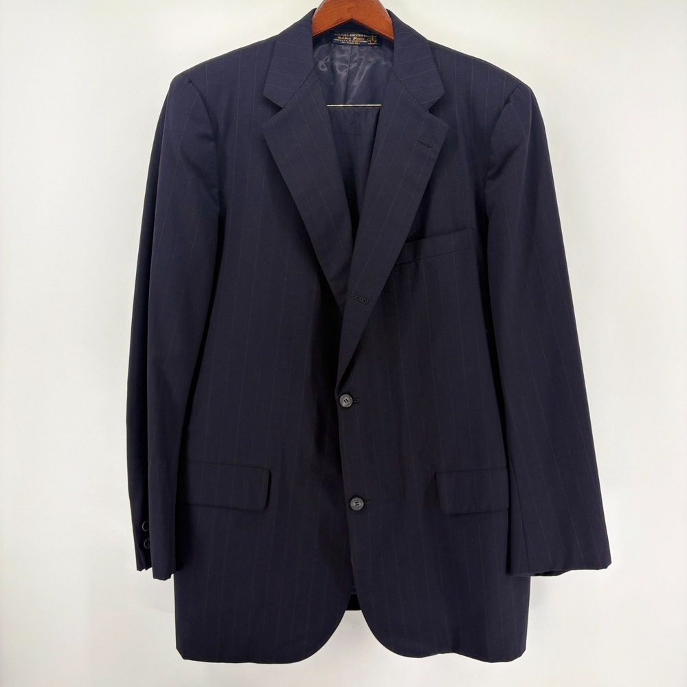 Vintage Brooks Brothers Suit 39R Golden Fleece Makers Made In USA Pinstripe Blue